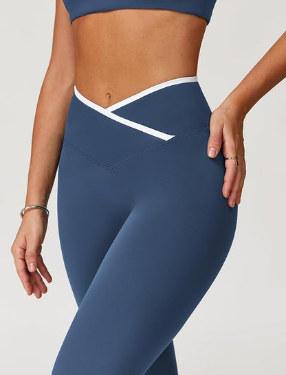 ABOCIW Workout Sets for Women 2 Piece Color Block Strappy Sports Bra High Waist Leggings Gym Yoga Pilates Outfits