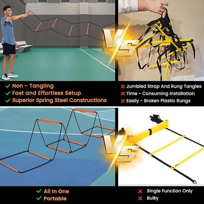 Agility Ladder, Speed Ladder, Agility Ladder Speed Training Equipment, Football Ladder, Footwork Ladder, Training Ladder for Footwork, Foldable Quick Assembly & Non - Tangling & Storage Bag