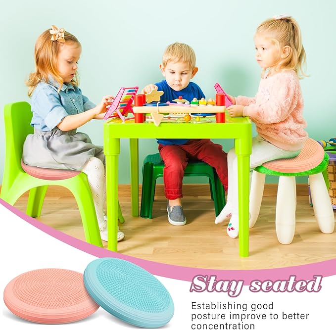 Libima 4 Pcs Wiggle Seat Inflated Wobble Cushion for Sensory Kid 13 Inches Balance Disc Flexible Seating for Classroom Sensory Pad for Chair Wiggle Cushion with Needle Pump
