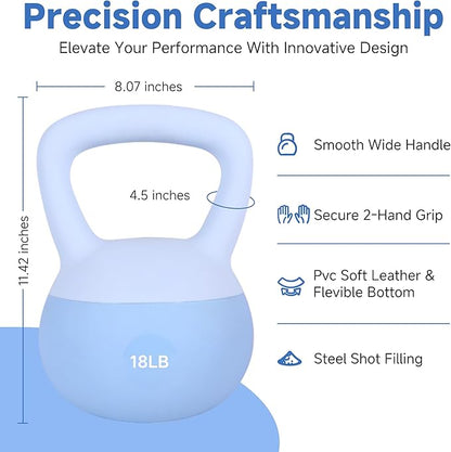 Leikefitness Soft Kettlebells,Steel Shot Filled Weights for Women and Men,Color Coded Anti Slip Soft Kettlebells,Home workout