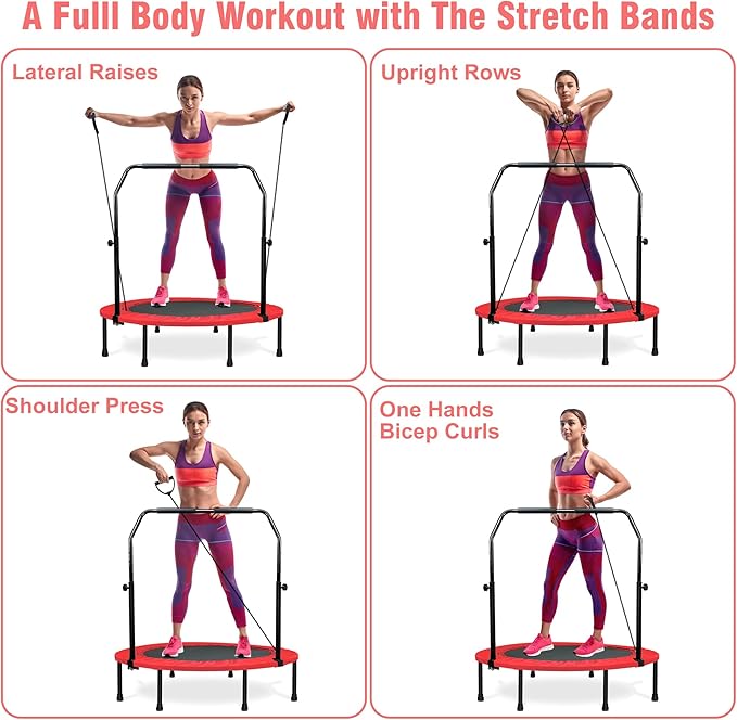 450 LBS Foldable Mini Trampoline for Adults & Kids 40" Rebounder Trampoline with Adjustable Foam Bar for Indoor Workout Fitness