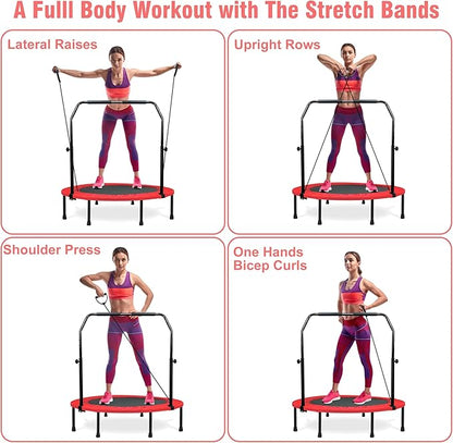 450 LBS Foldable Mini Trampoline for Adults & Kids 40" Rebounder Trampoline with Adjustable Foam Bar for Indoor Workout Fitness