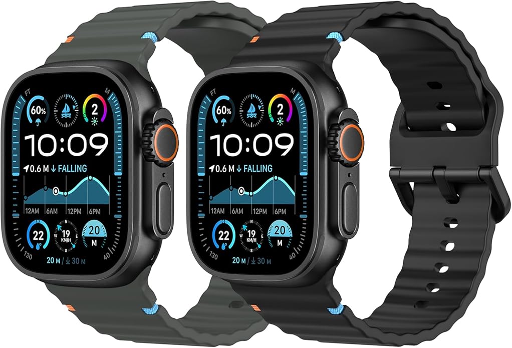 MoKo 2Pack Sport Watch Band Compatible with Apple Watch Band Ultra3/2/1 49mm/Series 11/10/9/8/7/6/5/4/3/2/1/SE3/SE2/SE 46/45/44/42/41/40/38mm,Adjustable Breathable Strap