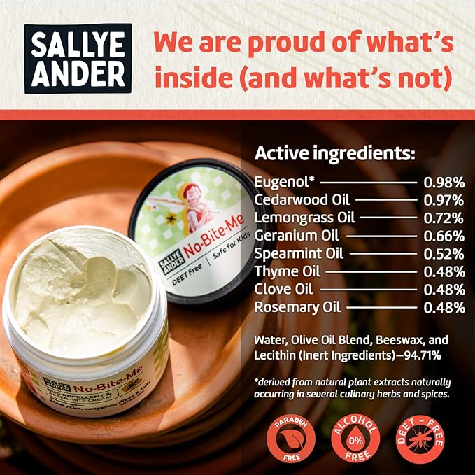 SALLYEANDER No Bite Me All-Natural Bug & Insect Repellent - Anti Itch Cream - 2 oz - Safe for Kids and Infants - Repels Mosquitoes, Black Flies, Fleas, and Ticks