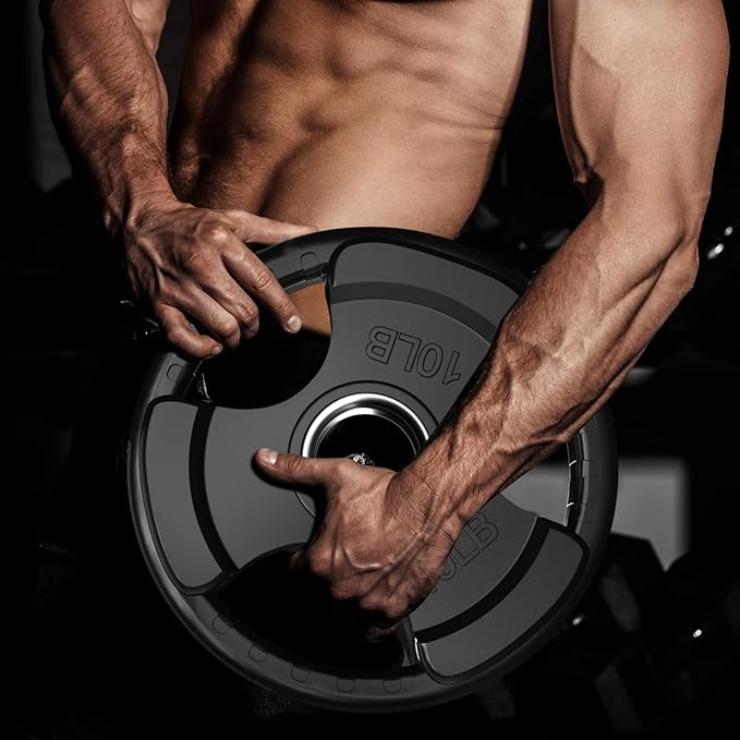 RitFit Olympic Rubber Grip Plates for Barbell, 2-Inch Weight Plates for Weightlifting and Strength Training in Home & Gym, Single, Pair and Sets(2.5/5/10/25/35/45 LB)