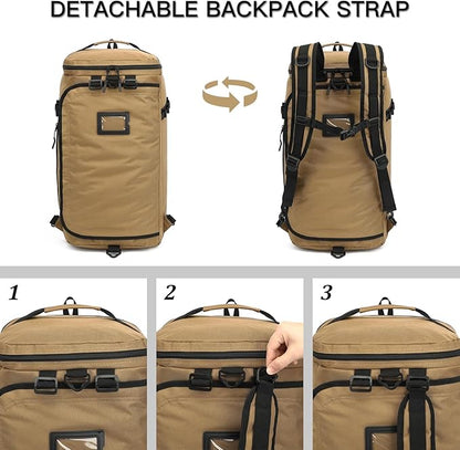 Large Travel Duffle Bag Backpack for Men Women 70L Big Sports Gym Bag with Shoe Compartment Heavy Duty Duffel Bags with Padded Straps for Weekend Overnight Camping, Brown