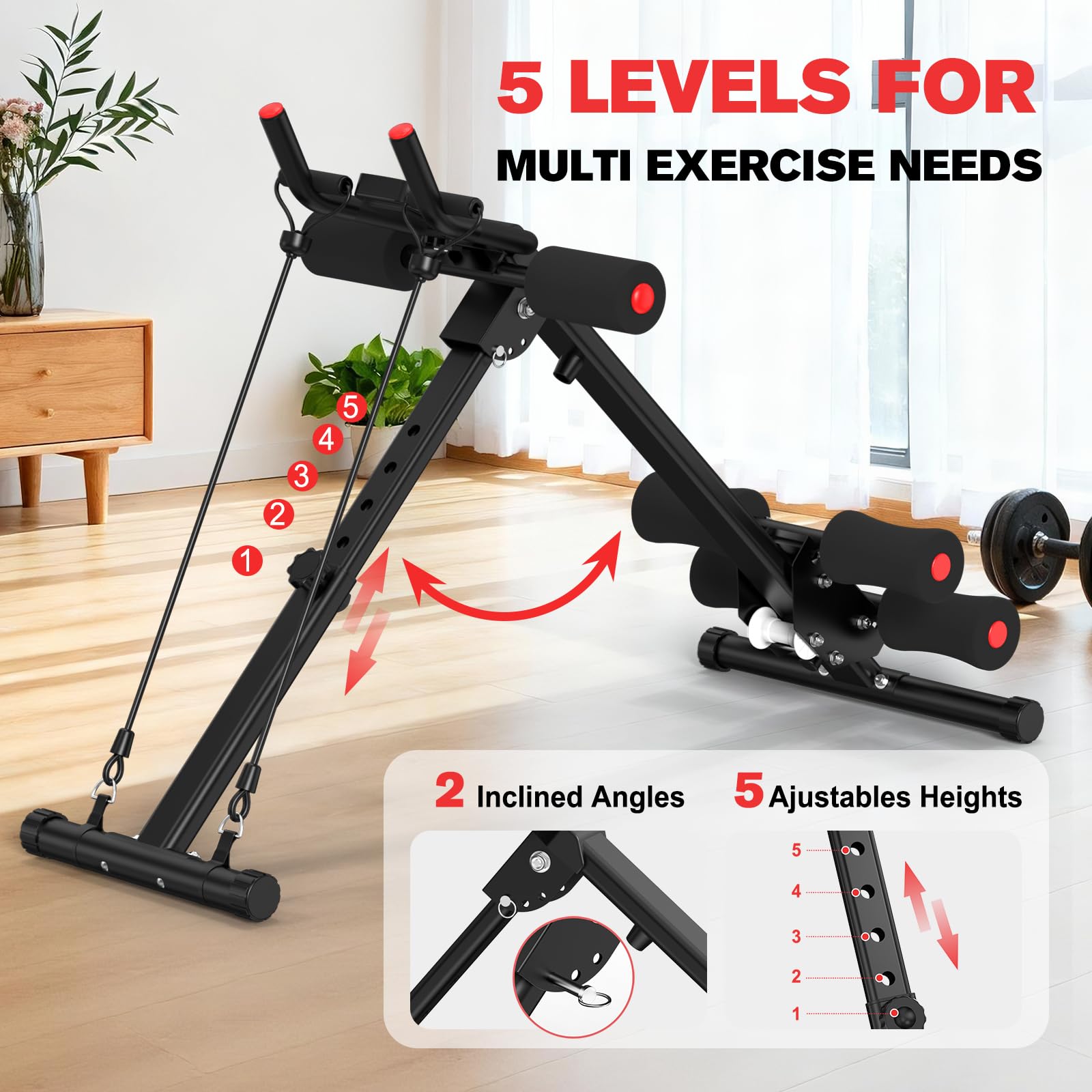 DERACY Ab Workout Machine Adjustable Ab Trainer Abdominal Trainer for Home Gym Foldable Ab Crunch