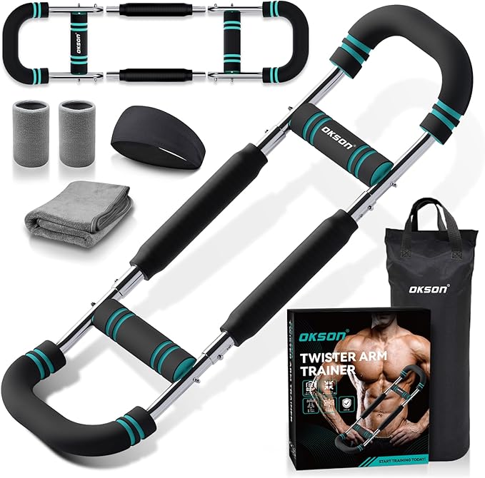 Twister Arm Trainer, Adjustable Chest Workout Equipment, Multi-functional Chest Exerciser for Men and Women, Portable Arm Trainer with 2 Wrist Bands, a Head Band, a Workout Towel and a Carry Bag