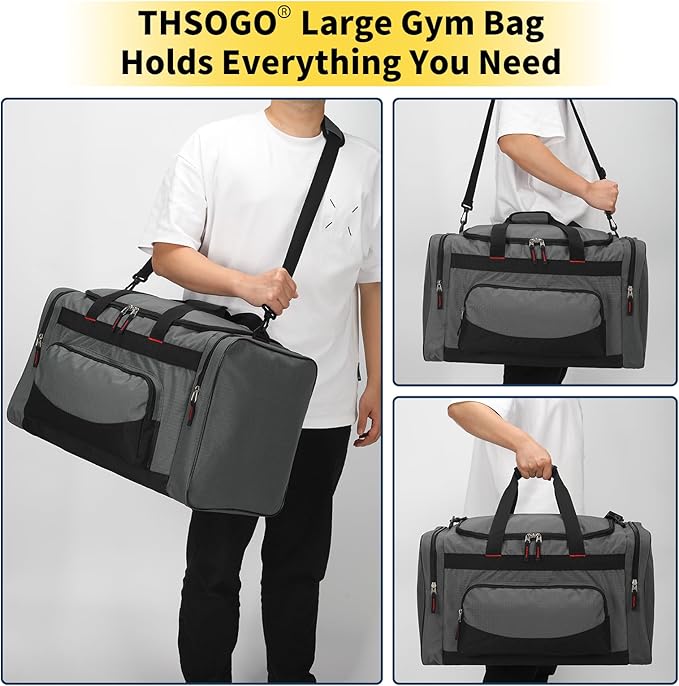 22 inch Gym Bag for Men - 55L Large Travel Duffle Bag Sports Equipment Bag with Multiple Zippered Pockets,Outdoor Workout Duffle Bag for Overnight Weekend - Dark Grey