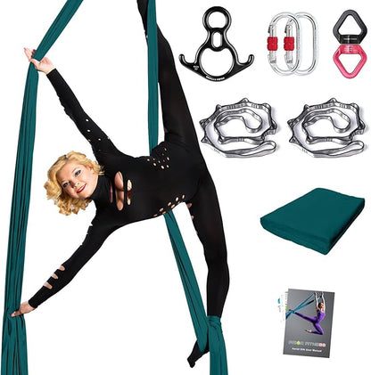 PRIOR FITNESS Aerial Silks Set, Professional Thicker Low Stretch Fabric 9/15/20 Yards Aerial Silk Swing Set with Hardware Guide, Yoga Starter Kit For Home, Aerial Yoga Hammock, Silks for Gymnastics, Antigravity Yoga, Inversion Exercise-All Levels