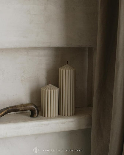 LAWA Ribbed Peak Pillar Candle - Large Beautiful Handmade Pillar Scented Soy Wax Candle Elegant Bubble Aesthetic Candle Housewarming Gift Home Room Shelf Decor Idea (Medium, Moon Gray)