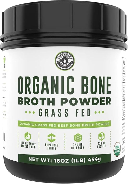 16oz Organic Bone Broth Protein Powder from Grass Fed Beef - USDA Certified Organic, Single Ingredient, Rich in Collagen, Glucosamine, No Additives, Perfect for Carnivore, Paleo, and Keto Diets