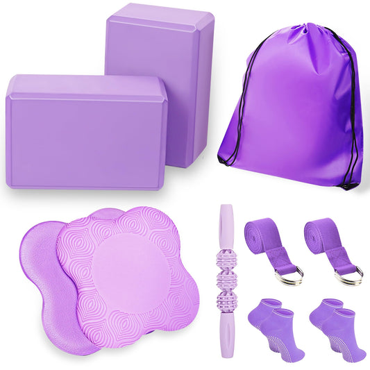 SAMTKA 2 Yoga Blocks Supportive Accessories including 2 Knee Pads, 2 With Strap To Put Less Weight