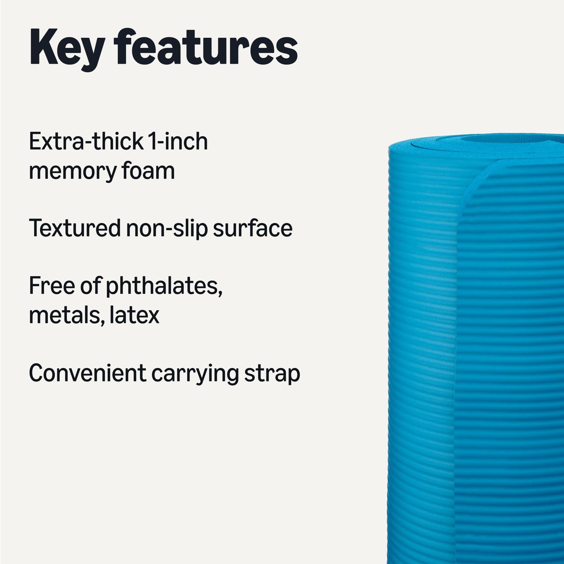 Amazon Basics 1-Inch Extra Thick Workout Exercise Yoga Mat with Carrying Strap, Textured Non-Slip