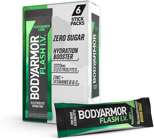 BODYARMOR Flash IV Electrolyte Packets, Cucumber Lime - Zero Sugar Drink Mix, Single Serve Packs