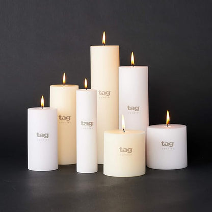tag Chapel 4X4 White Pillar Paraffin Wax Candle Unscented Drip-Free Long Burning 75 Hours For Home Decor Wedding Parties Dining Dinner Kitchen Table Tabletop Living Room End Table Decor Decoration 4x4