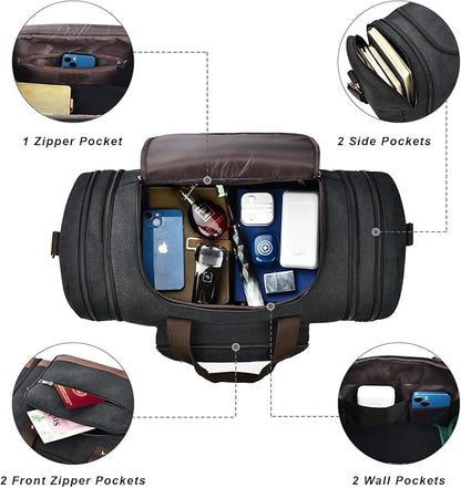 Dimayar Canvas Duffle Bag for Travel,Expandable Carry on Bag,Overnight Weekend Gym Bag Duffel Bag Mens Travel Bag