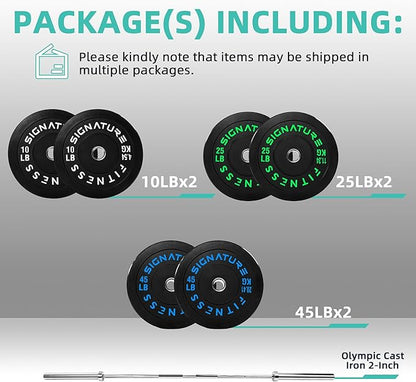 Olympic Bumper Plates Set, 2" Weight Plates for Strength Training & Weightlifting, Paris or Set or Set with Barbell, Multiple Options