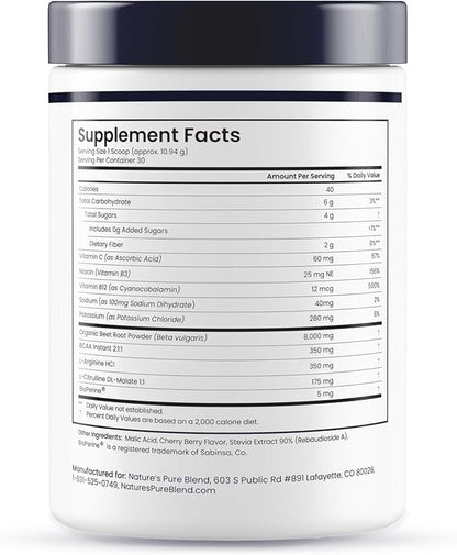 Nature's Pure Blend Organic Beet Root Powder ??Nitric Oxide Booster L-Arginine ??Liquid Beets for Blood Flow Circulation & Energy ??Pre-Workout Endurance Support ??8,000 MG