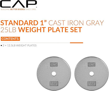 CAP Barbell Standard 1-Inch Cast Iron Weight Plates - Singles & Sets | 1.25-50 lbs | Multiple Options