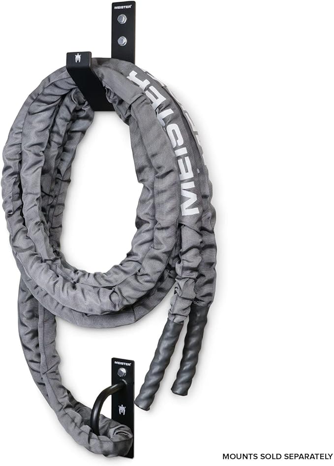 Meister Professional Sheathed Battle Rope for Strength & Conditioning Gym Workouts - 1.5" Diameter - Gray
