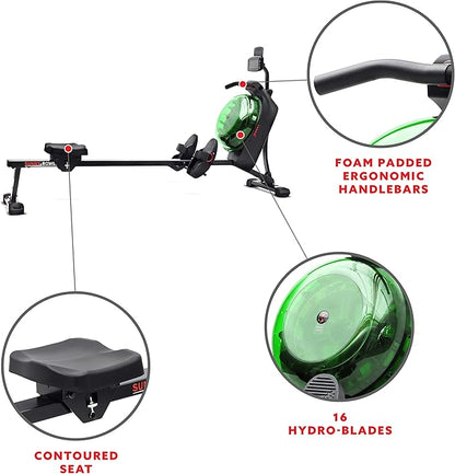 Sunny Health & Fitness Elite Water Rowing Machine with High Dynamic Resistance Vertical Tank, Low-Impact Full-Body Workout and Optional Free SunnyFit App Connectivity