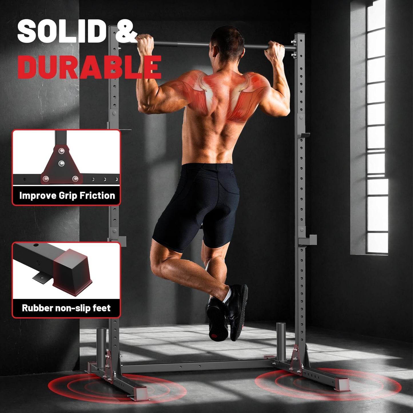 800LB Capacity Squat Rack with Pull Up Bar, Adjustable Power Cage, Home Gym