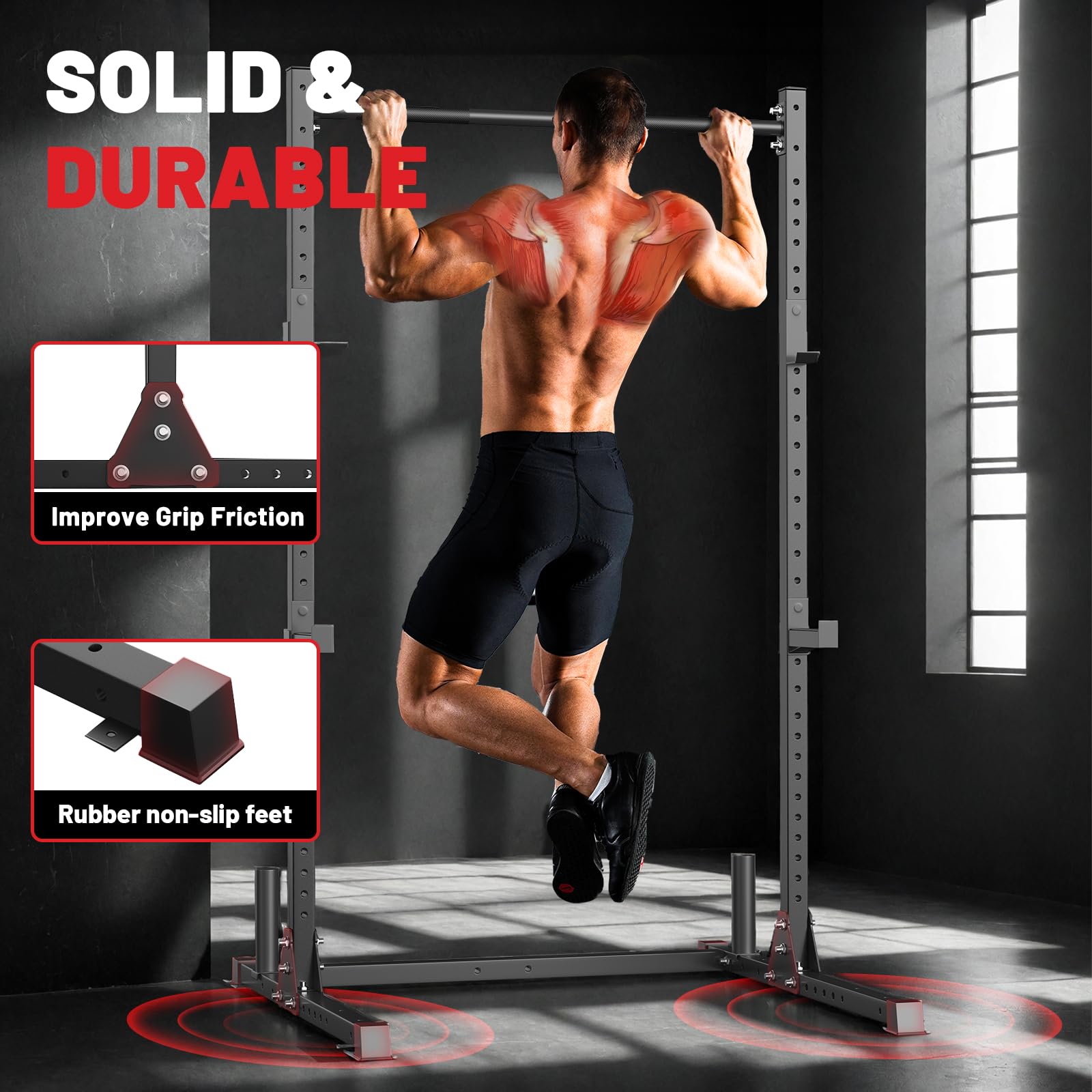 800LB Capacity Squat Rack with Pull Up Bar, Adjustable Power Cage, Home Gym