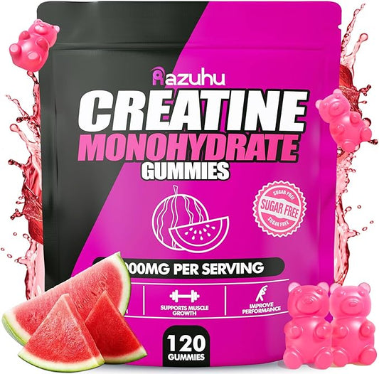 Flavored creatine monohydrate gummies sugar free,Pre workout supplements creatine gummies for men&women,Gym supplements,Supports muscle growth,Recovery,Strength,Energy Boost（120 count）-watermelon