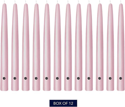 Colonial Candle Unscented Taper Candle, Handipt Collection, Persian Pink, 12 in, Pack of 12 - Up to 10 Hours Burn