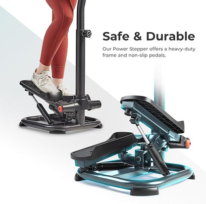 Sunny Health & Fitness 2-in-1 Premium Power Stepper with 400lbs Weight Capacity and Resistance Bands, Low-Impact Cardio, Space-Saving, Height-Adjustable, with Bluetooth and Free SunnyFit App