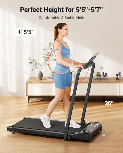 THERUN Walking Pad, 2 in 1 Foldable Treadmills for Home, 2.5HP Under Desk with Handle Bar, 16" Widened Running Belt, with Remote Control