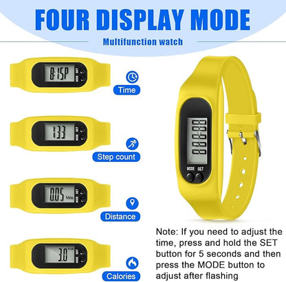 Geyoga 24 Pcs Pedometer for Walking Steps and Miles Pedometer Watch Silicone Steps Tracker Running Bracelet Ankle Step Counter for Calorie Burning and Step Counting