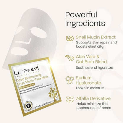 La Fresh Deep Moisturizing Snail Mucin Sheet Mask, Glow, and Hydration Face Mask with Snail Mucin Essence, 10 Count
