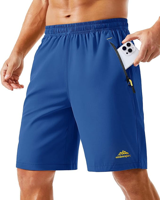 TACVASEN Men's Running Athletic Shorts 9" Quick Dry Workout Gym Shorts Lightweight Summer Shorts 3 Zipper Pockets