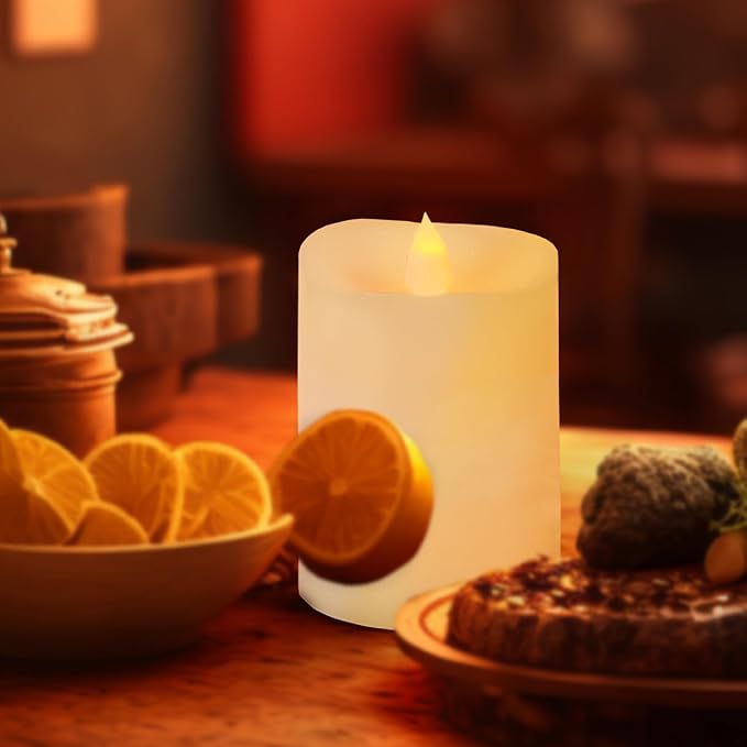 3x4 Flickering Flameless Candles Set of 1,4 inch Real Wax LED 600 Hours Battery Candles with Timer Remote,Control for Wedding Party Indoor,Ivory