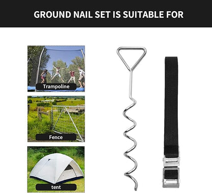 Trampoline Stakes Heavy Duty, High Wind Anchors Tie Down Ground Anchor Kit Stakes, Corkscrew Shape, Galvanized Steel, Anti-Rust, Pack of 6 with 6 Belt, Trampoline Accessories