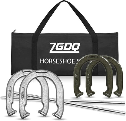 Horseshoe Outside Game,Sports Horseshoes Sets,Horse Shoe Game Kit,Steel Horseshoe Game Sets,Horseshoes Outdoor Game Set for Lawn, Beach, Backyard,Includes 4 Horseshoes, 2 Steel Stakes and Carrying Bag