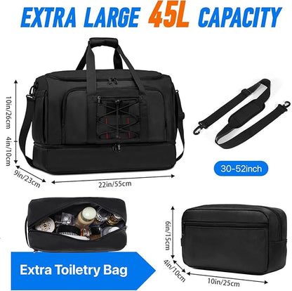Travel Bag for Men Women, Duffle Bag & Gym Bag with Shoe Compartment, Weekender Overnight Bag with Toiletry Bag and Carry on Bags for Travel, Flight Airplane, Fit Trip, Gym, Yoga, Black