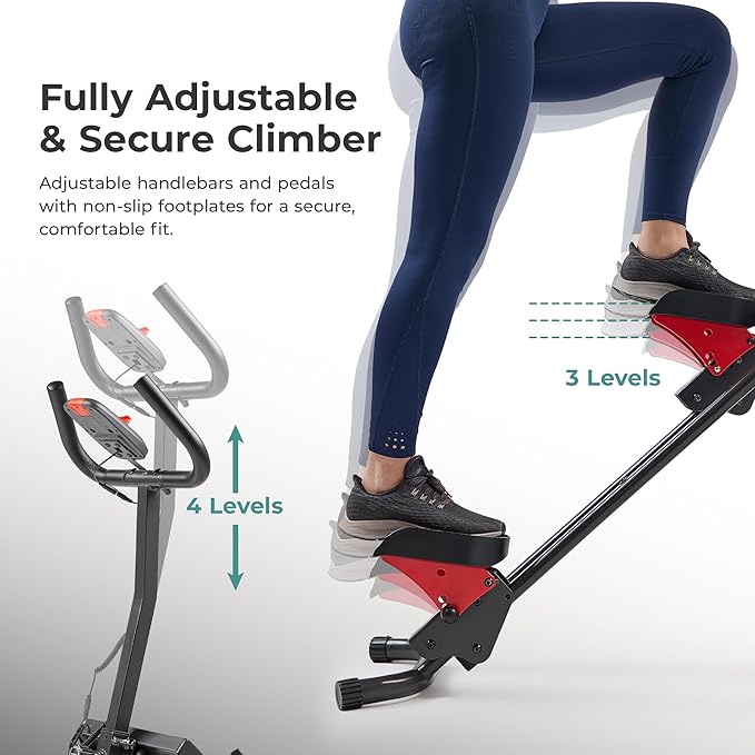 Sunny Health & Fitness Stair Stepper w/Handlebar, Extended Step Range Climber Machine for Legs, Core and Glute Workouts, Connection with Free SunnyFit App