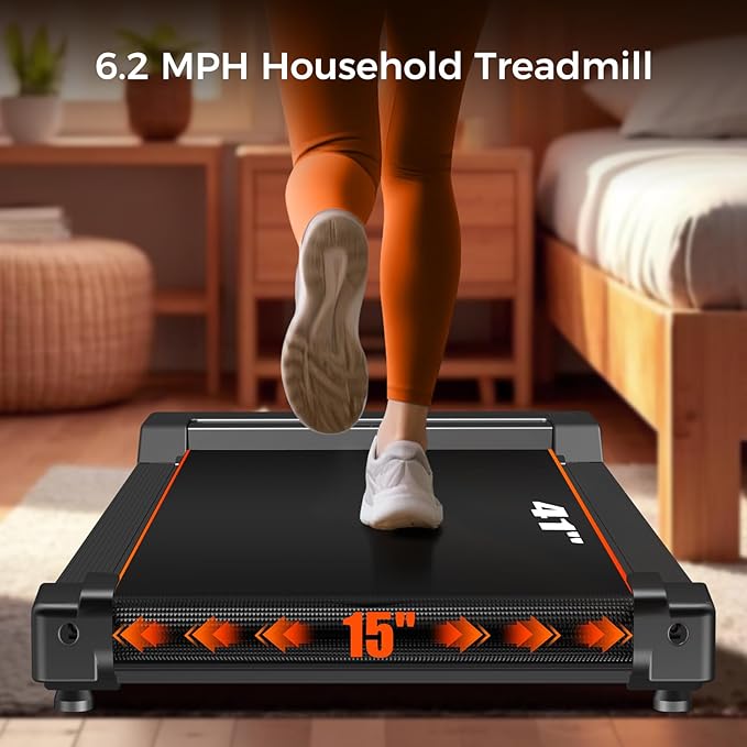 Treadmill with Handles, Portable Small Treadmills for Home and Office, 3.0HP Folding Walking Pad with 300 lbs Capacity, Cup Holder, LED Display and 12 Preset Programs