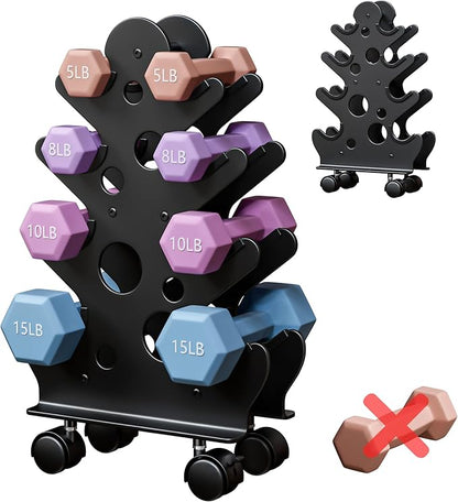 Dumbbell Rack Stand Only(Dumbbells Not Included) - Dumbbell Storage Rack with/without Wheels, Space Saver for Home Gym.