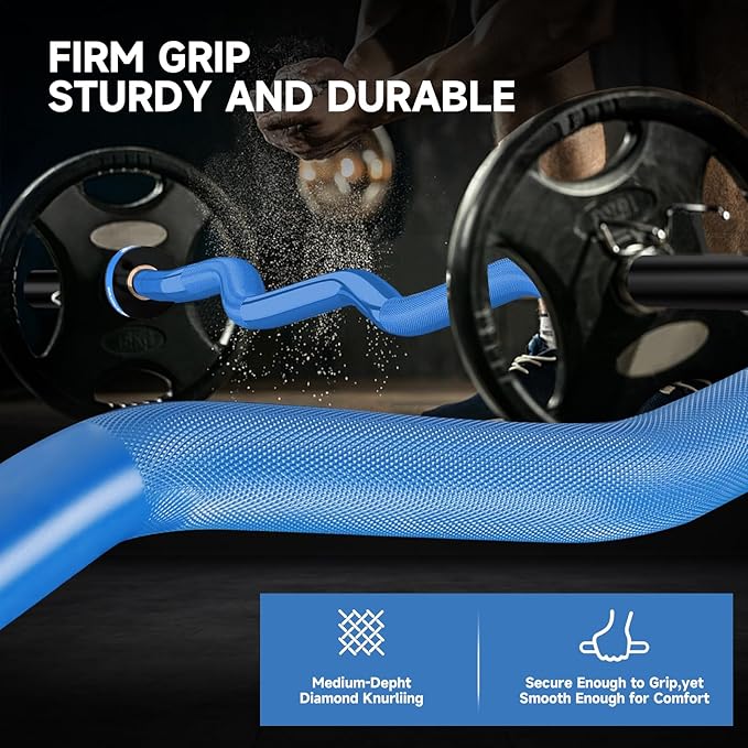 Olympic EZ Curl Barbell Bar, 400LBS Weight Capacity Olympic Curl Bar, 4ft Barbell Weight Bar with Knurled Grip for 2 Inch Weight Plates, Hip Thrusts,Squat,Biceps-Home Gym Weight Bar