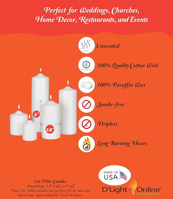 3 X 6 Inch Pillar Candles Set of 12 Bulk Event Pack Round Unscented Premium Wax Pillar Candles for Wedding, Spa, Party, Birthday, Holiday, Bath, Home Decor and Christmas Decors (3X6, Red)