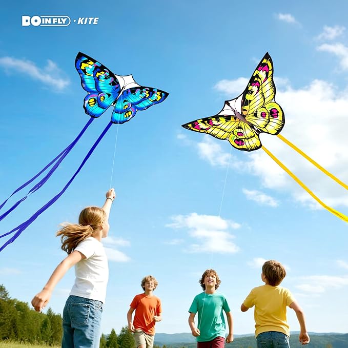 The Doinfly Butterfly-Shaped Kite is an Easy-to-Fly Kite Suitable for Both Children and Adults, and is Highly Suitable for Outdoor Activities. (Two-Piece Set of Butterfly Wings-(Blue+Pink+Yellow), 3)