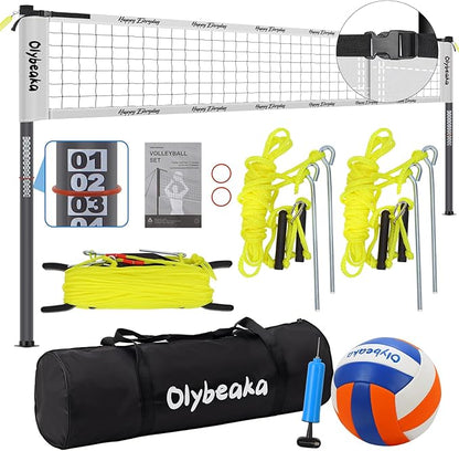 Outdoor Portable Volleyball Net Set for Backyard Beach with Adjustable Heavy Duty Poles, Durable Net, PU Volleyball & Pump, Carry Bag