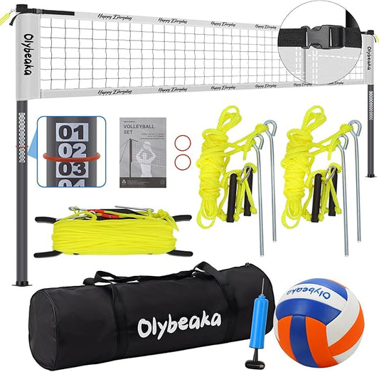 Outdoor Portable Volleyball Net Set for Backyard Beach with Adjustable Heavy Duty Poles, Durable