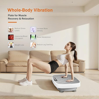 Vibration Plate Exercise Machine, Vibration Plate for Lymphatic Drainage & Body Toning, Whole Body Vibration Plate Platform with Bluetooth, Ultra-Quiet Home Gym Equipment, Resistance Bands