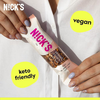 NICK'S Peanut Chocolate Snack Bar, Keto Nut Snack for Sports, Hiking & Outdoor Activities, 1G sugar, 3G net carbs, healthy snack bar (pack of 12)