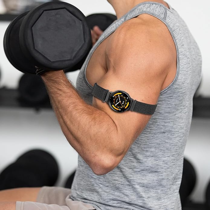 22mm Sport Ankle/Arm Band Compatible with Amazfit Helio, Quick Release Breathable Nylon Bicep Strap Replacement for Garmin Venu 3/Venu 2/Vivoactive 4 & Forerunner 570-47mm/265/255/255 Music